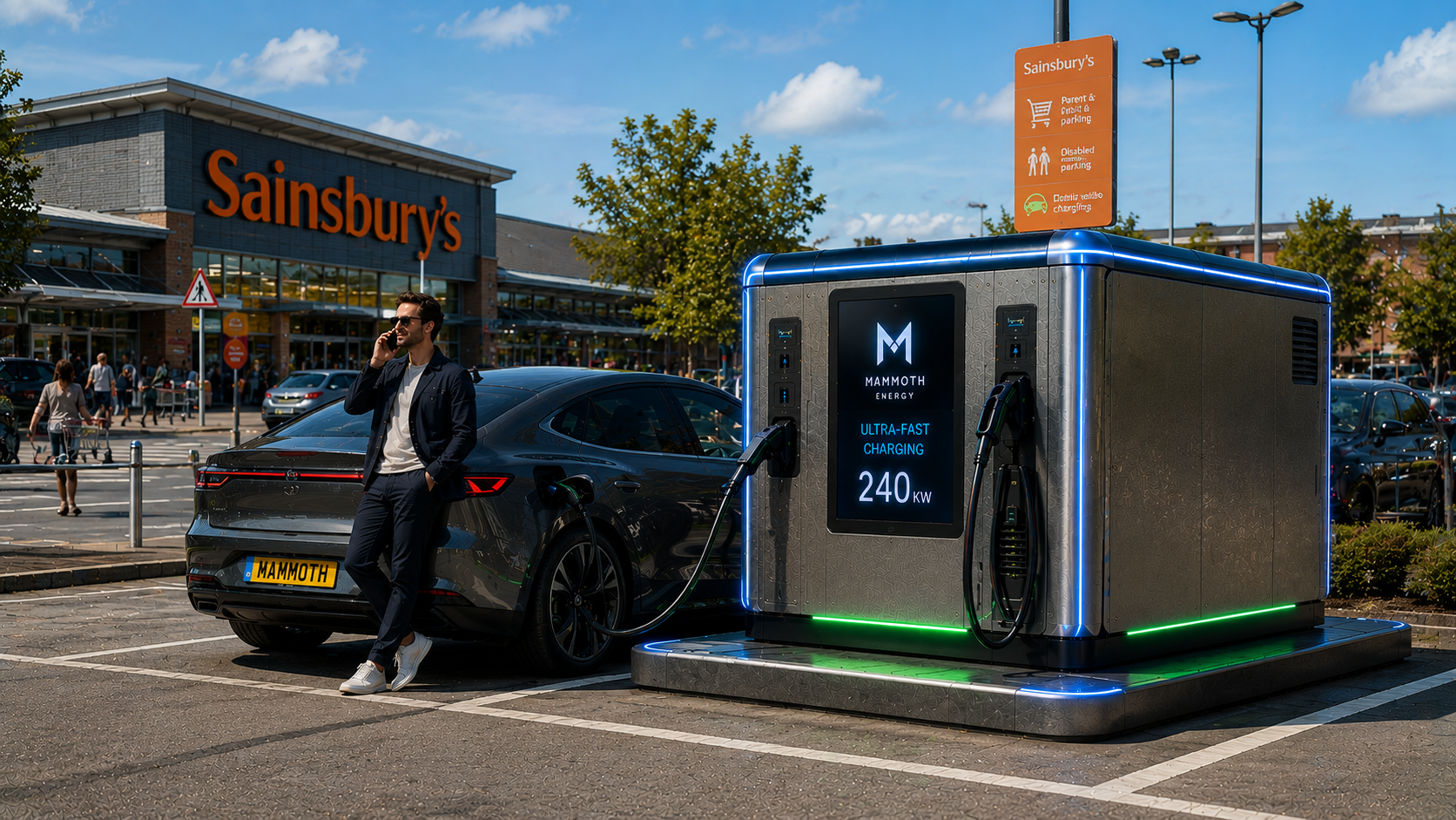 Mammoth Energy ultra-fast charger deployed at a Sainsbury's supermarket car park